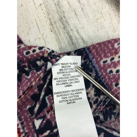 Lucky Brand Boho Print Blouse Blue Maroon Womens Sz S - Picture 7 of 12